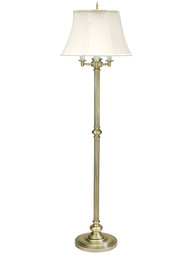 Newport Six-Way Floor Lamp with Fluted Column in Antique Brass.